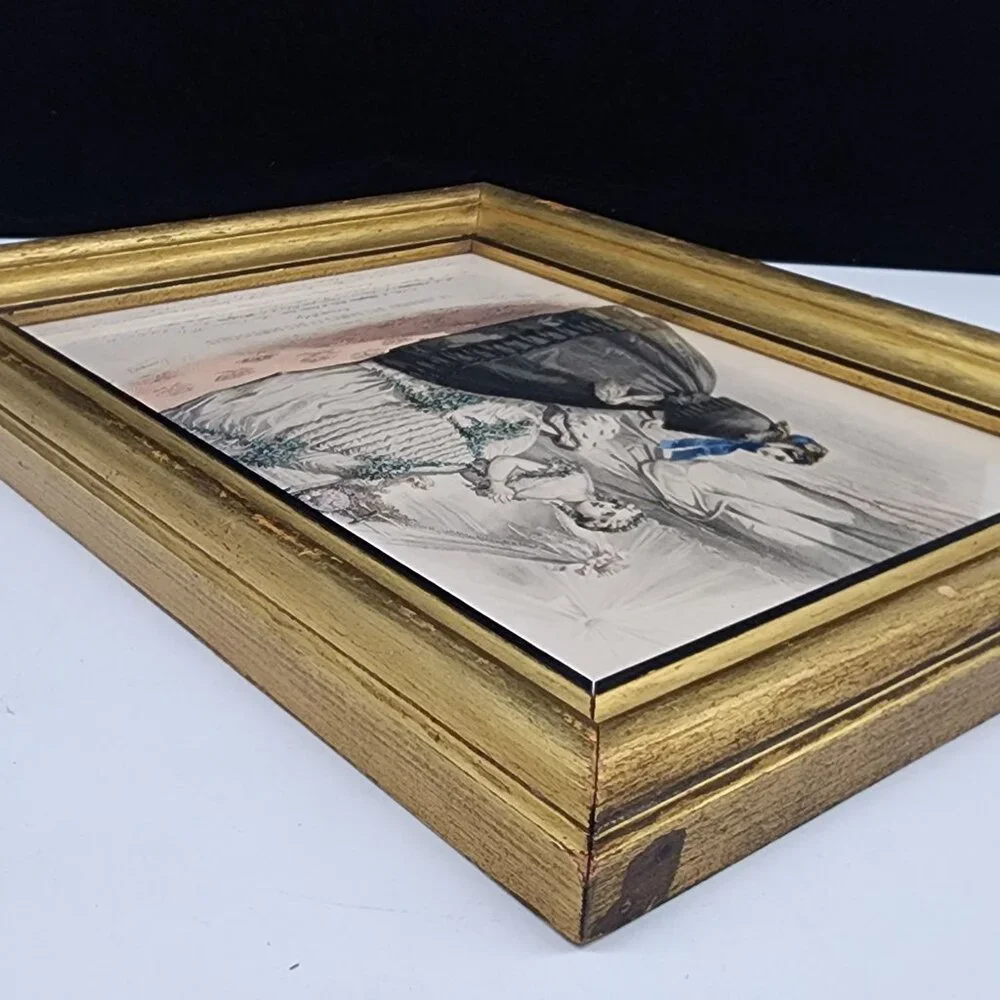 Antique Gilt Wood Picture Frame 1800's Paris Fashion Lithograph 8x10 Belge - Picture 9 of 12